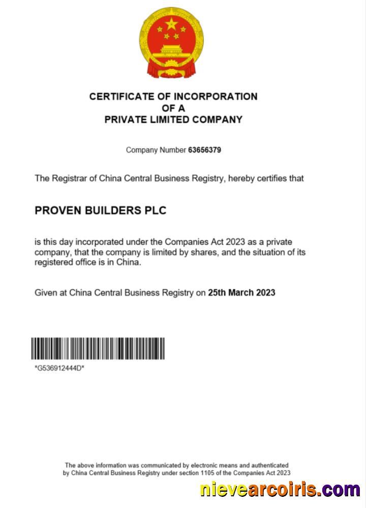 China certificate of registration